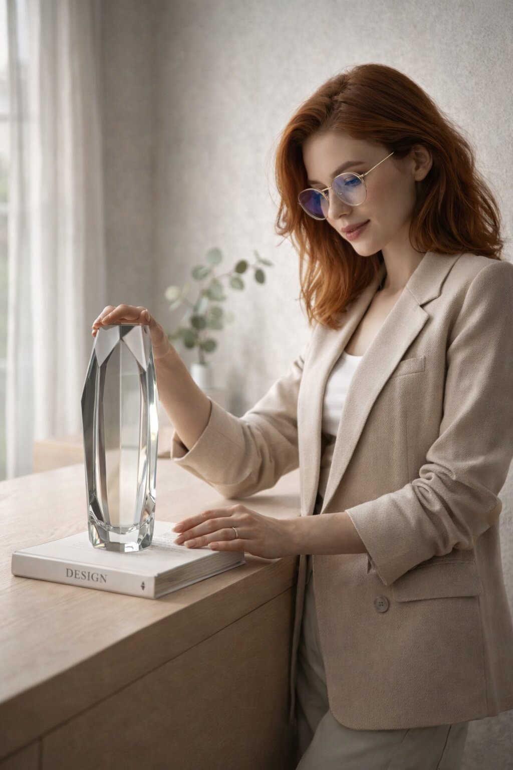 дизайнерская стеклянная ваза в современном интерьере