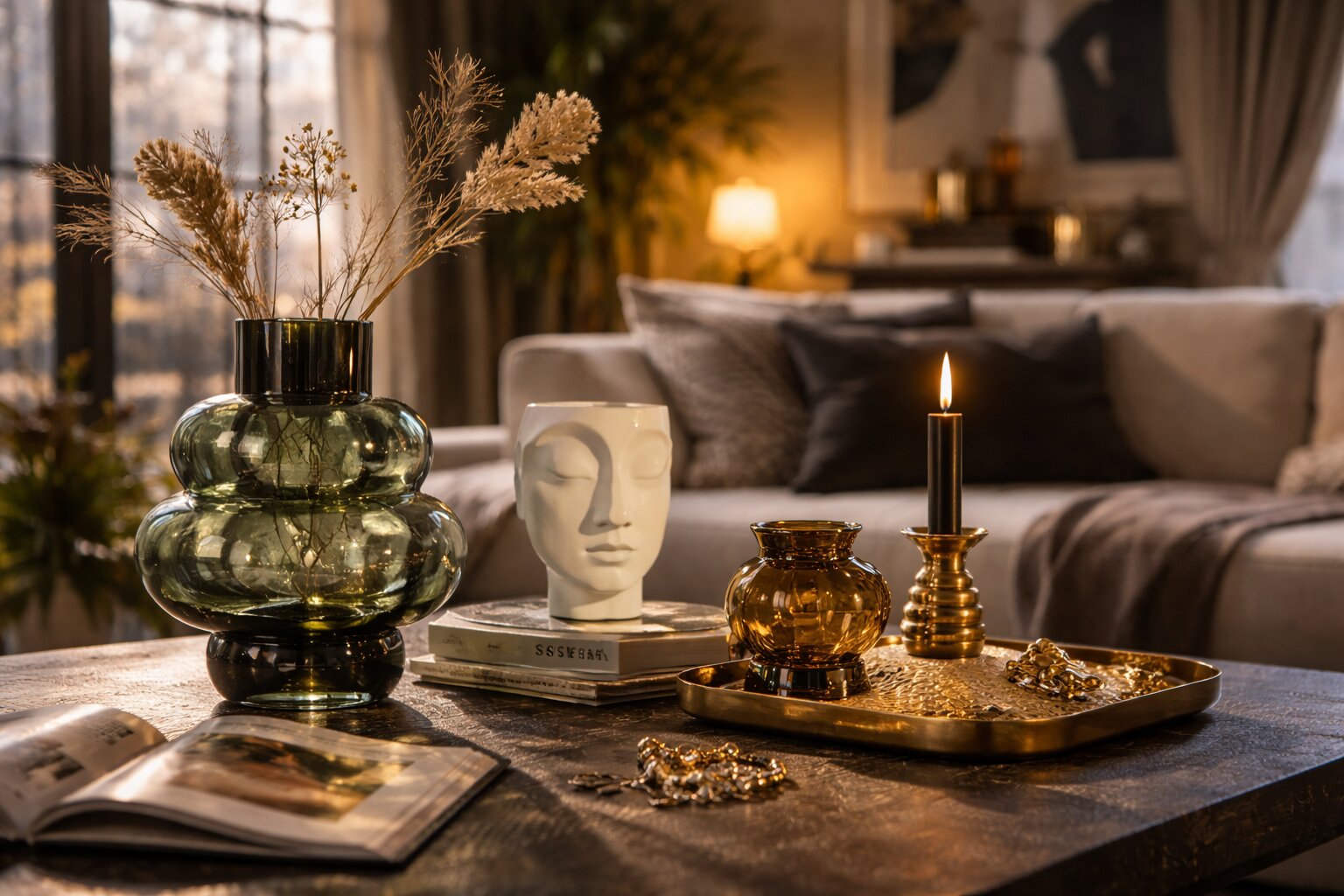 интерьерная композиция с вазой и мягким светом